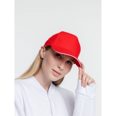 Бейсболка Classic 2.0, красная с белым кантом-7