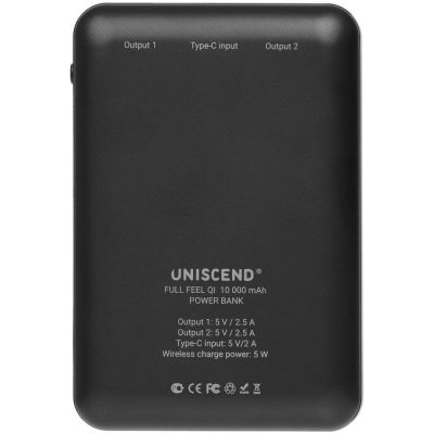 Аккумулятор с беспроводной зарядкой Full Feel Qi 10000 мАч, черный-2