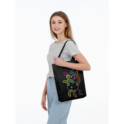 Холщовая сумка с термонаклейками «Собери кота», черная-3