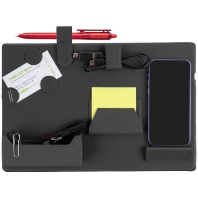 Настольный органайзер с беспроводной зарядкой Oiro, черный-8