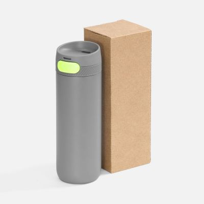 Термостакан X1 с цветной кнопкой, серый с желтым-4