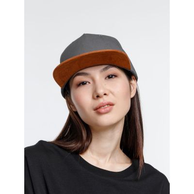 Бейсболка Foreside с прямым козырьком, серая с коричневым-4