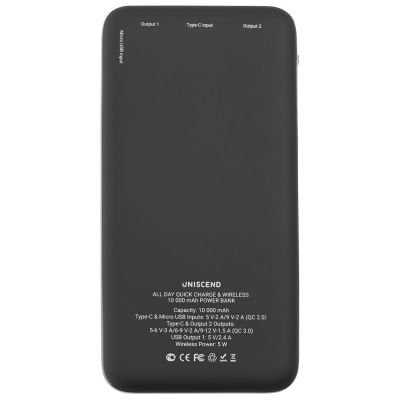 Аккумулятор Quick Charge Wireless 10000 мАч, черный-2