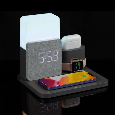 Зарядная станция с часами и подсветкой Large Charge, серая-18