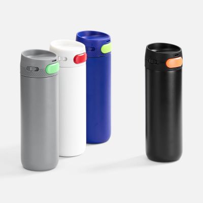 Термостакан X1 с цветной кнопкой, серый с оранжевым-5