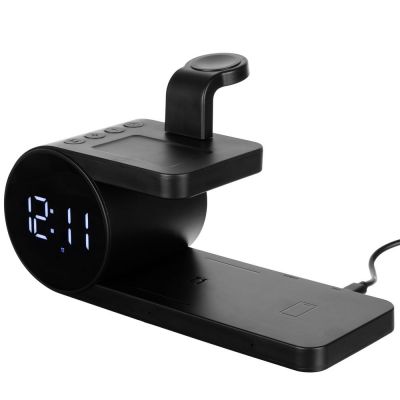 Станция беспроводной зарядки с часами fullStack, черная-1