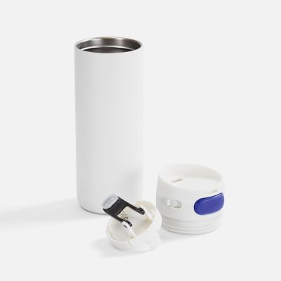 Термостакан X1 с цветной кнопкой, белый с синим-1