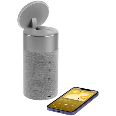 Колонка c беспроводной зарядкой и подсветкой Charge House, серая-8