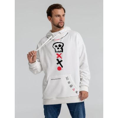 Худи оверсайз с термонаклейками Game Over, молочно-белое-2