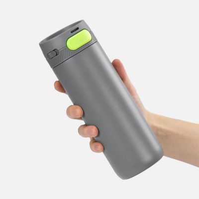 Термостакан X1 с цветной кнопкой, серый с желтым-2