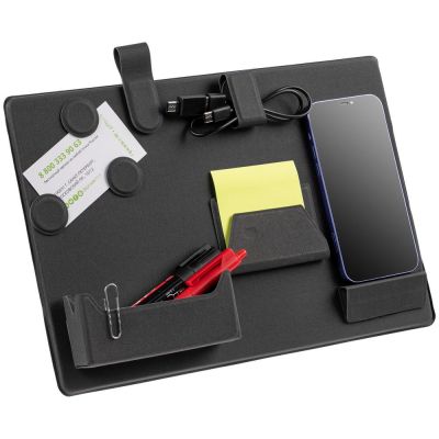 Настольный органайзер с беспроводной зарядкой Oiro, черный-9