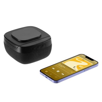 Колонка с беспроводной зарядкой Esca и подсветкой логотипа, черная-1