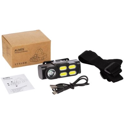 Налобный фонарик аккумуляторный Alnes, черный-9