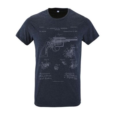 Футболка приталенная Old Patents. Revolver Gun, синий меланж-1