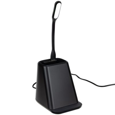 Настольный органайзер с зарядкой, лампой, вентилятором и подсветкой логотипа powerTower, черный-4