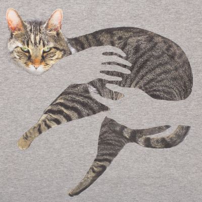 Футболка женская «Погладь кота», серый меланж-1