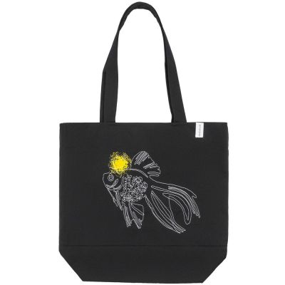 Сумка на молнии с вышивкой «Золотая рыбка», черная-2