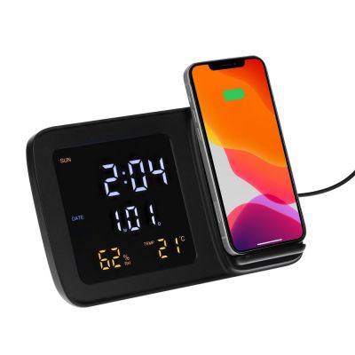 Станция беспроводной зарядки с часами и календарем и подсветкой логотипа Novem, черная-0