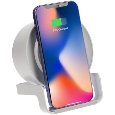 Лампа с колонкой и беспроводной зарядкой moonLight, белая-0