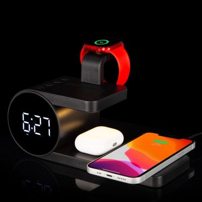 Станция беспроводной зарядки с часами fullStack, черная-11