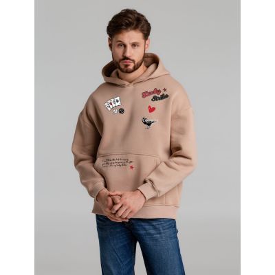 Худи оверсайз с термонаклейками Lucky Strike, бежевое-5