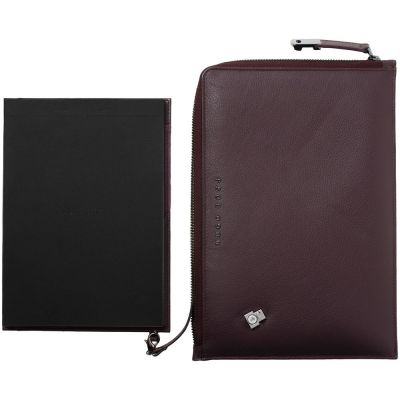 Набор Hugo Boss: конференц-папка с блокнотом А5 и ручка, бордовый-2