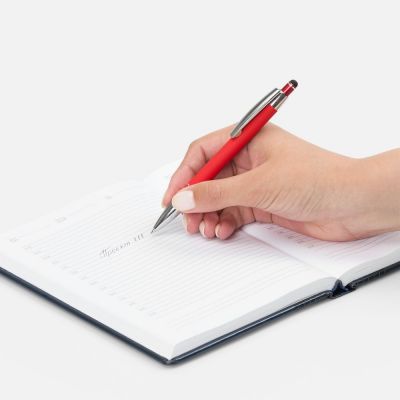 Ручка шариковая Sansen Soft Touch со стилусом, красная-4