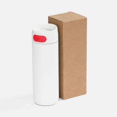 Термостакан X1 с цветной кнопкой, белый с красным-4