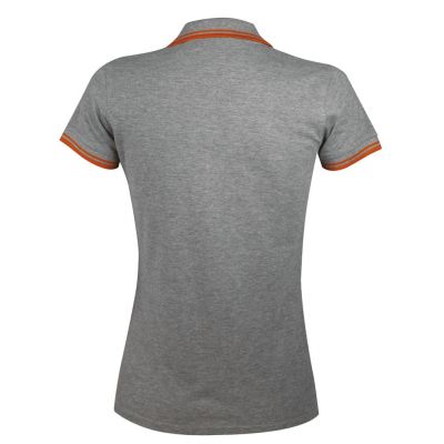 Рубашка поло женская Pasadena Women 200 с контрастной отделкой, серый меланж с оранжевым-1