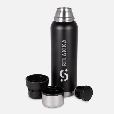 Термос Relaxika 1000 со стикерпаком, черный-2