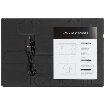 Настольный органайзер с беспроводной зарядкой Oiro, черный-2