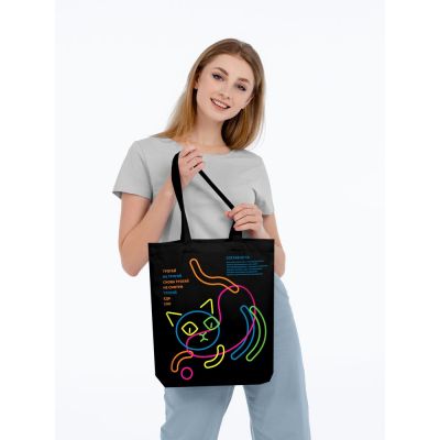 Холщовая сумка с термонаклейками «Собери кота», черная-2