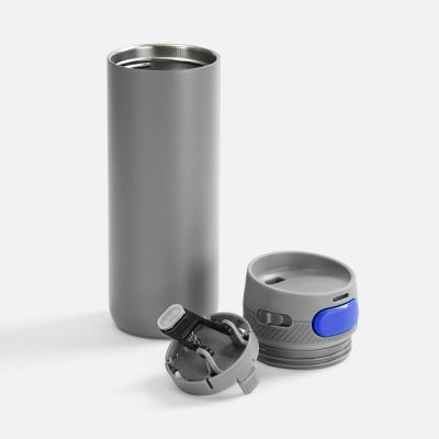 Термостакан X1 с цветной кнопкой, серый с синим-1