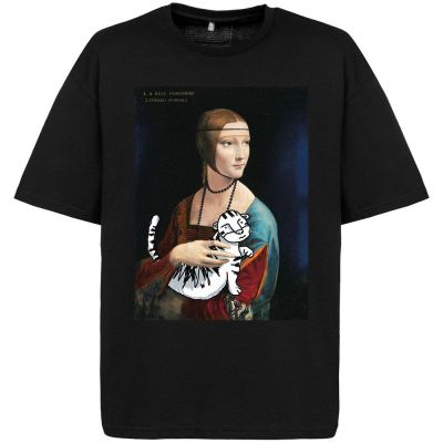 Футболка оверсайз «Дама с тигром», черная-0