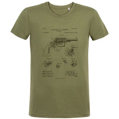 Футболка приталенная Old Patents. Revolver Gun, меланж хаки-1