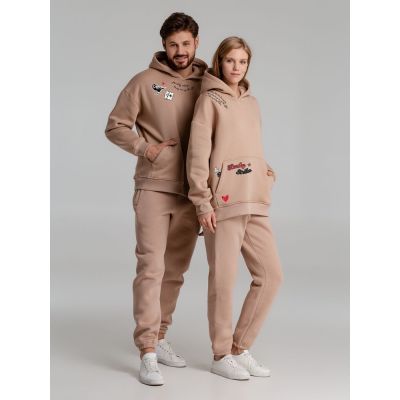 Худи оверсайз с термонаклейками Lucky Strike, бежевое-7