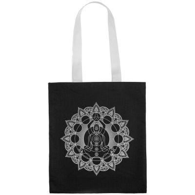 Холщовая сумка Chakraday, черная с белыми ручками-2