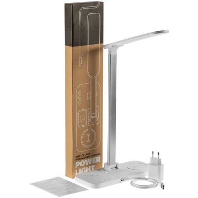 Настольная лампа с беспроводной зарядкой Power Light, белая-7