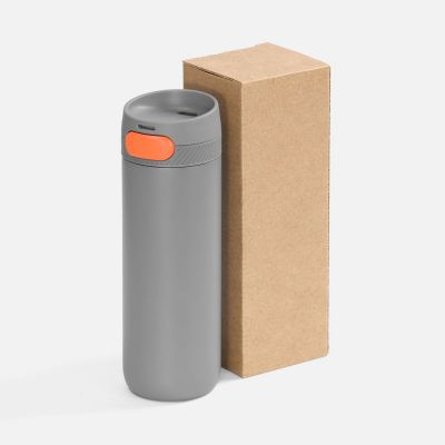 Термостакан X1 с цветной кнопкой, серый с оранжевым-4