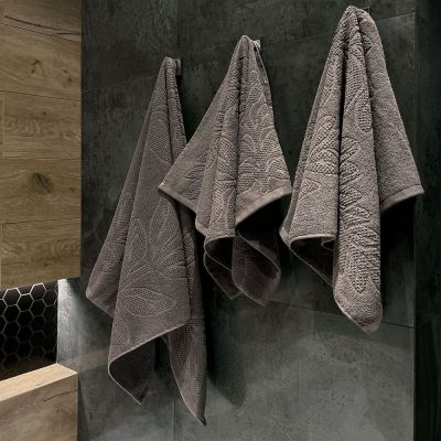 Полотенце махровое «Флора», большое, коричневое (шитаки)-2