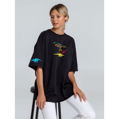 Футболка оверсайз с термонаклейками «Динозавры-прокрастинаторы», черная-2