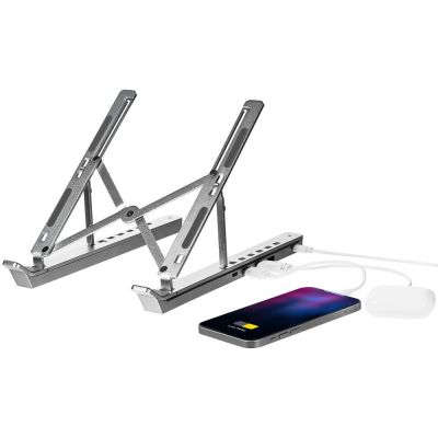 Подставка для ноутбука с USB-хабом Scaffold Hub, серебристый металлик-0
