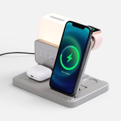 Зарядная станция с электронными часами и подсветкой Large Charge ver.3, серая-0