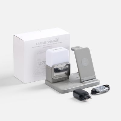 Зарядная станция с электронными часами и подсветкой Large Charge ver.3, серая-7
