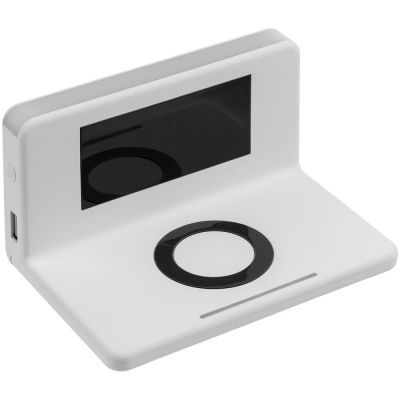 Часы настольные с беспроводным зарядным устройством Pitstop, белые-1