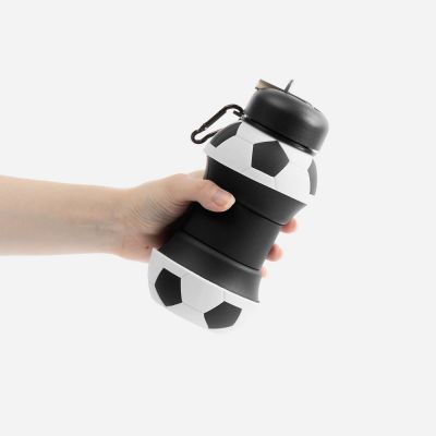 Складная бутылка для воды Football Flex, белая с черным-6