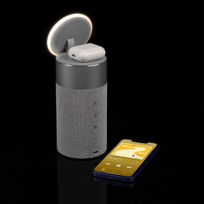 Колонка c беспроводной зарядкой и подсветкой Charge House, серая-15