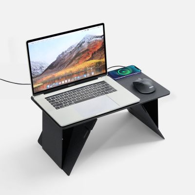 Складной стол для ноутбука с беспроводной зарядкой Kickstand Table, серый-0