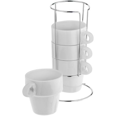 Набор из 4 кружек Inset с подставкой, белый-1