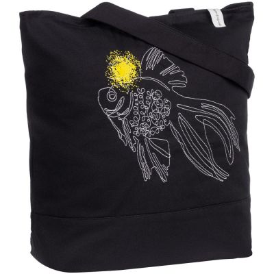 Сумка на молнии с вышивкой «Золотая рыбка», черная-1